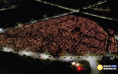 Niepowtarzalny widok buskiego cmentarza w Dniu Wszystkich Świętych – filmowa podróż nad miejscem spoczynku z lotu ptaka! [VIDEO]