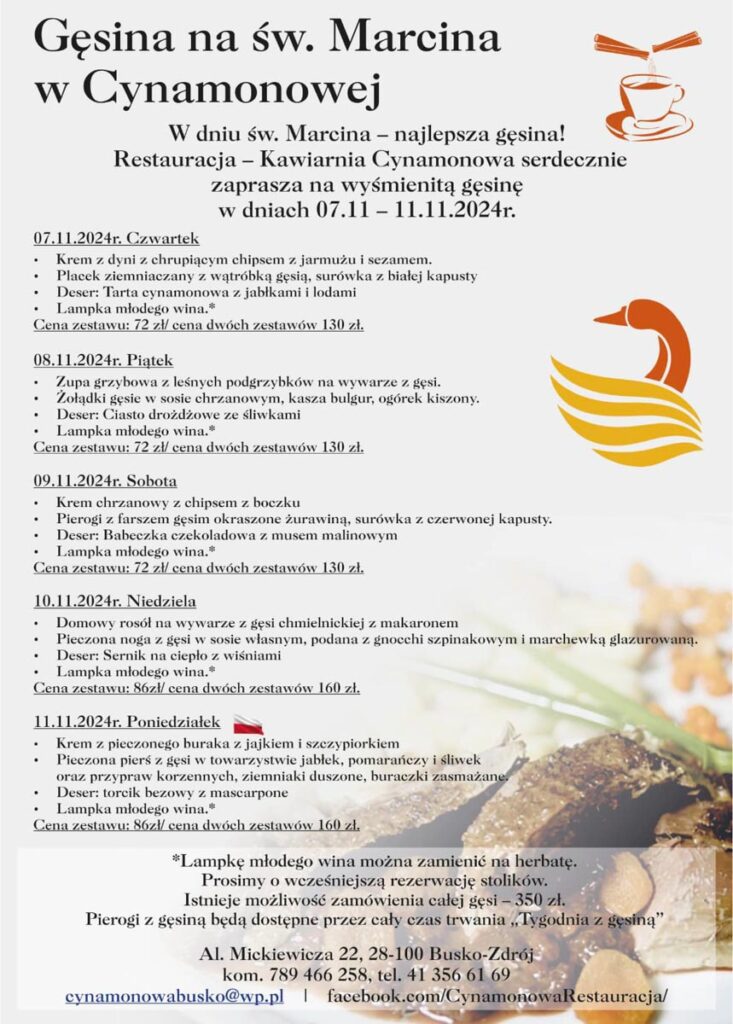 gęsina na św. Marcina w Cynamonowej w Busku-Zdroju