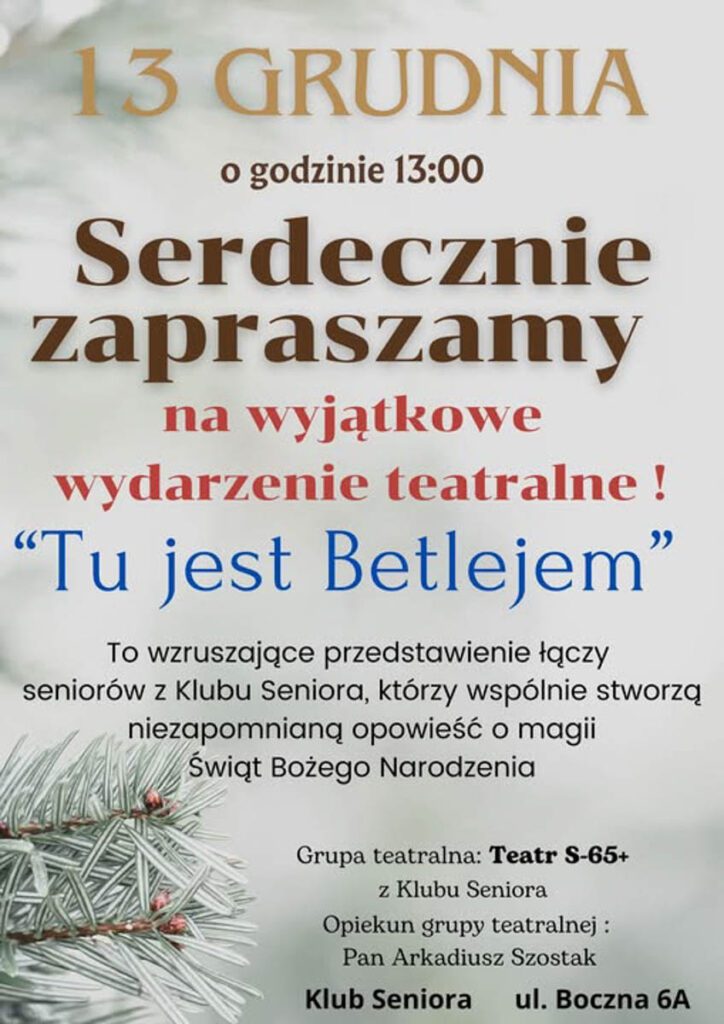 spektakl "tu jest betlejem" w klubie seniora w busku-zdroju