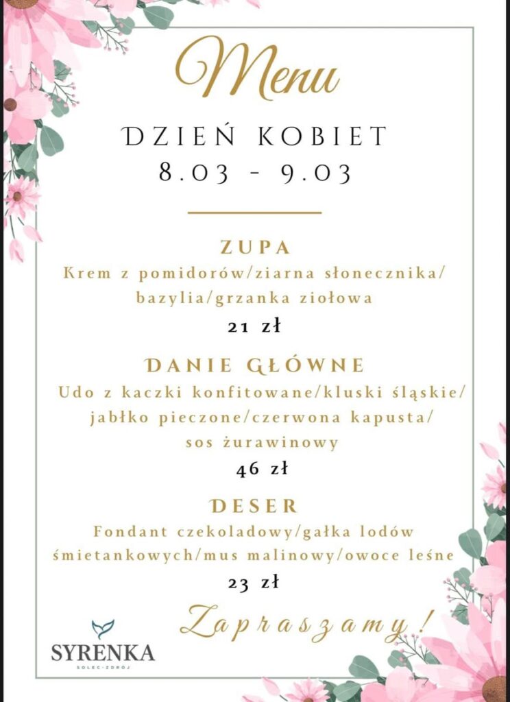 dzien kobiet w pensjonacie syrenka w solcu zdroj