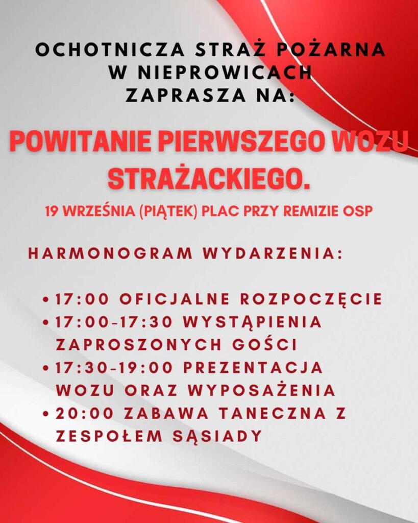 powitanie pierwszego wozu strażackiego w nieprowicach