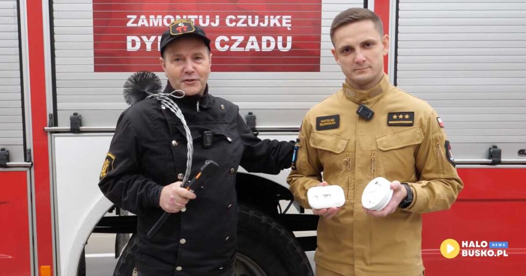strażacy i kominiarze z buska-zdroju przypominają