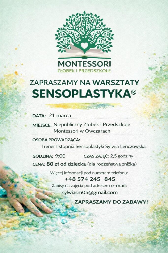 zajęcia sensoryczne sensoplastyka w przedszkolu montessori w owczarach
