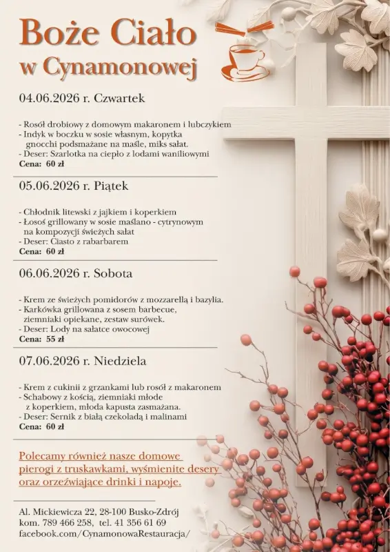 boże ciało w restauracji cynamonowa w busku-zdroju Boże Ciało w restauracji Cynamonowa w Busku-Zdroju