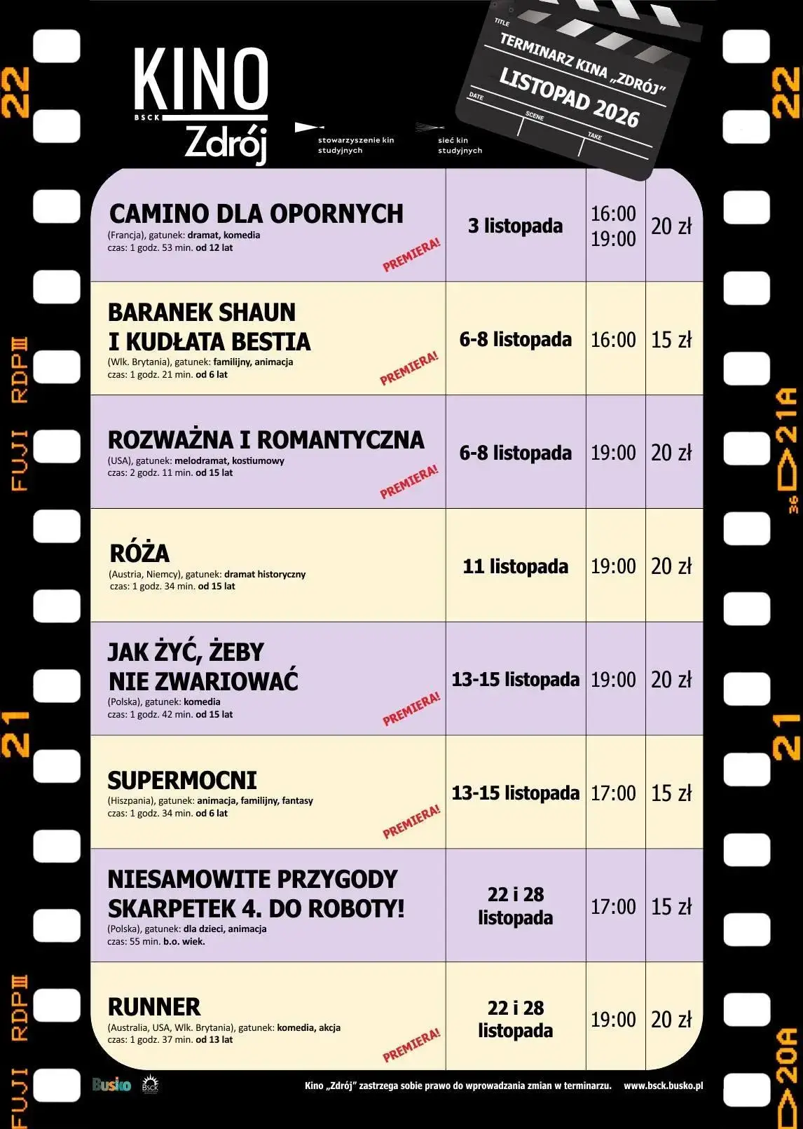repertuar Kina Zdrój na listopad 2026 – plakat