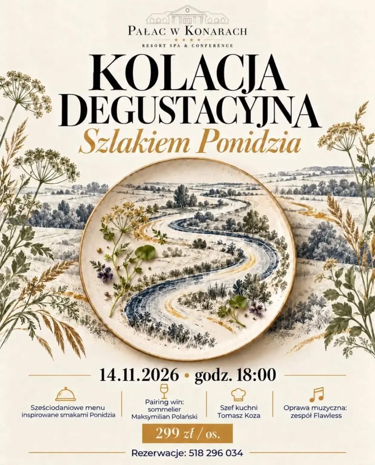 Plakat kolacji degustacyjnej Szlakiem Ponidzia – 14 listopada 2026
