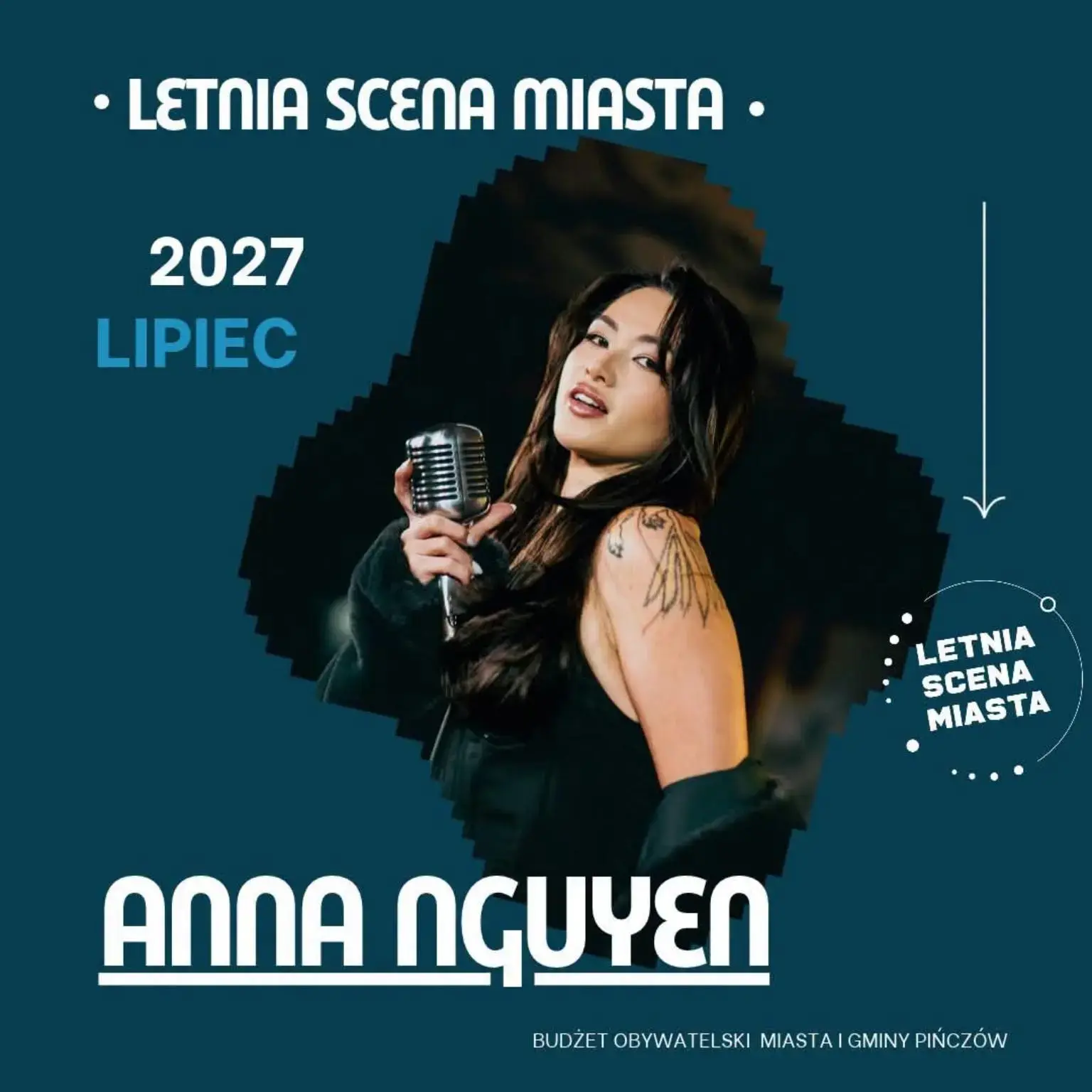 Plakat Letniej Sceny Miasta 2027 – Anna Nguyen, lipiec, Pińczów