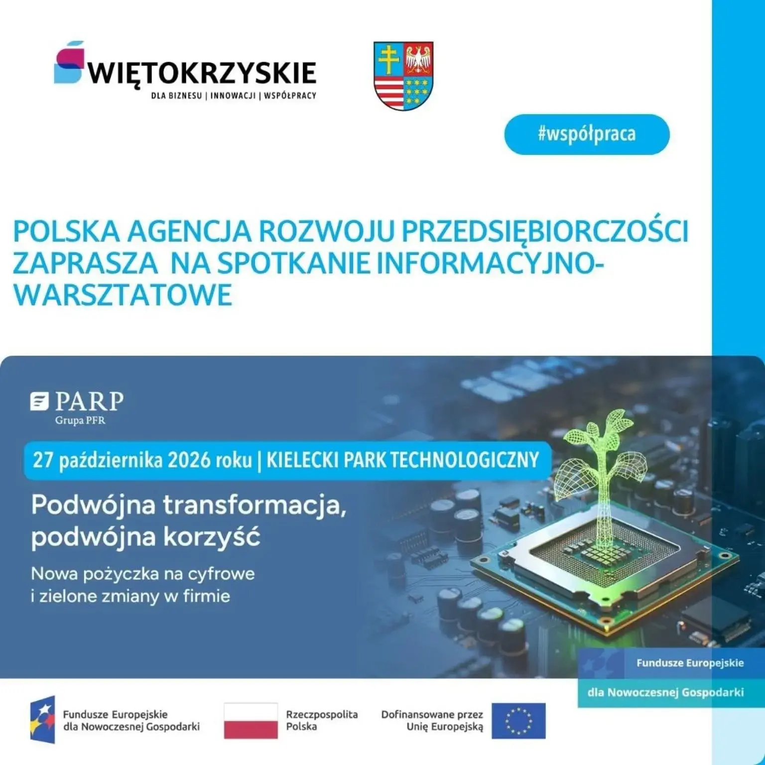 Plakat spotkania informacyjno-warsztatowego PARP w Kielcach 27 października 2026